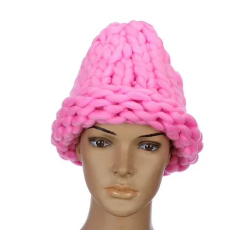 Deep pink Новинка, Корейская версия, модная вязальная шерсть, женские шапки, теплые зимние шапки, разноцветные - Цвет: Deep pink
