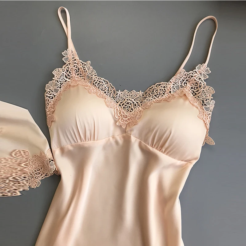 Сексуальная Дамская Ночная рубашка на бретельках роскошное Кружевное Белье для