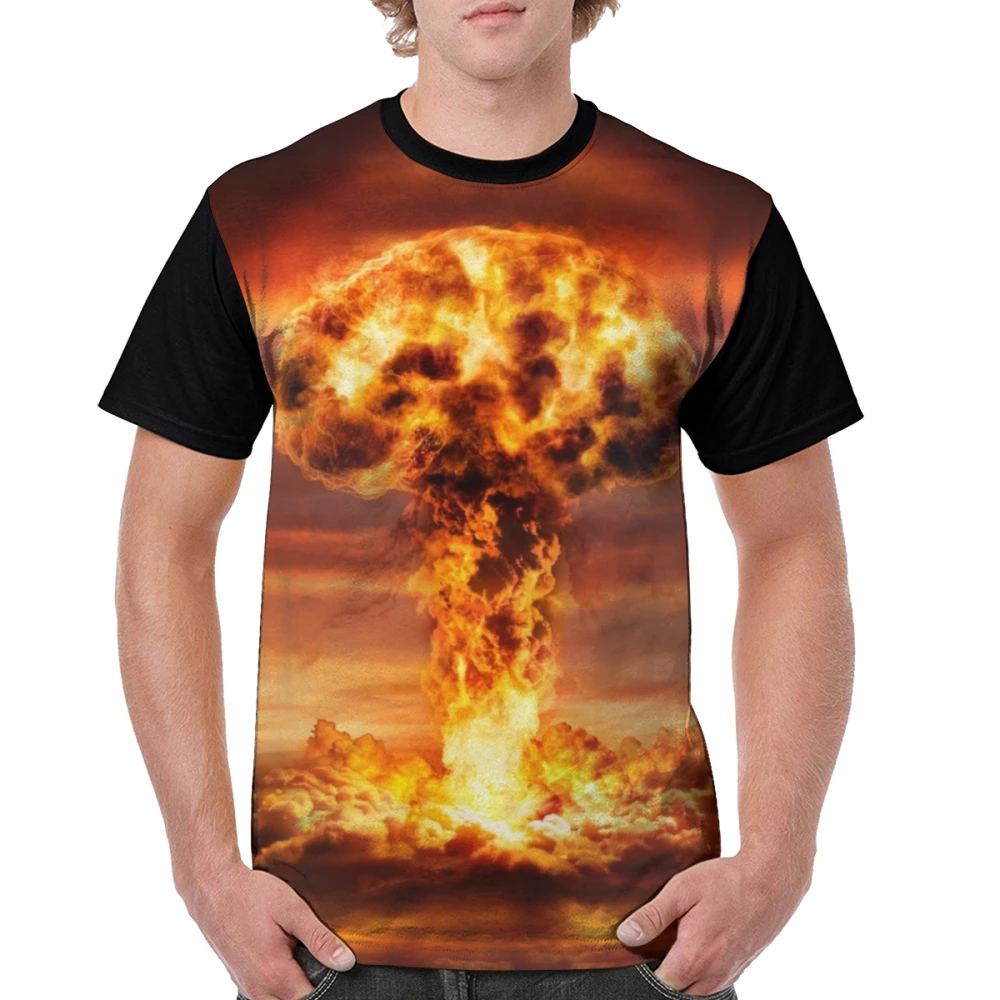 Nuclear Bomb T Shirt Nuclear Explosion T-Shirt Short-Sleeve Plus size Graphic Tee Shirt Print Man Classic 100 Polyester Fun Tshirt - Цвет: Черный
