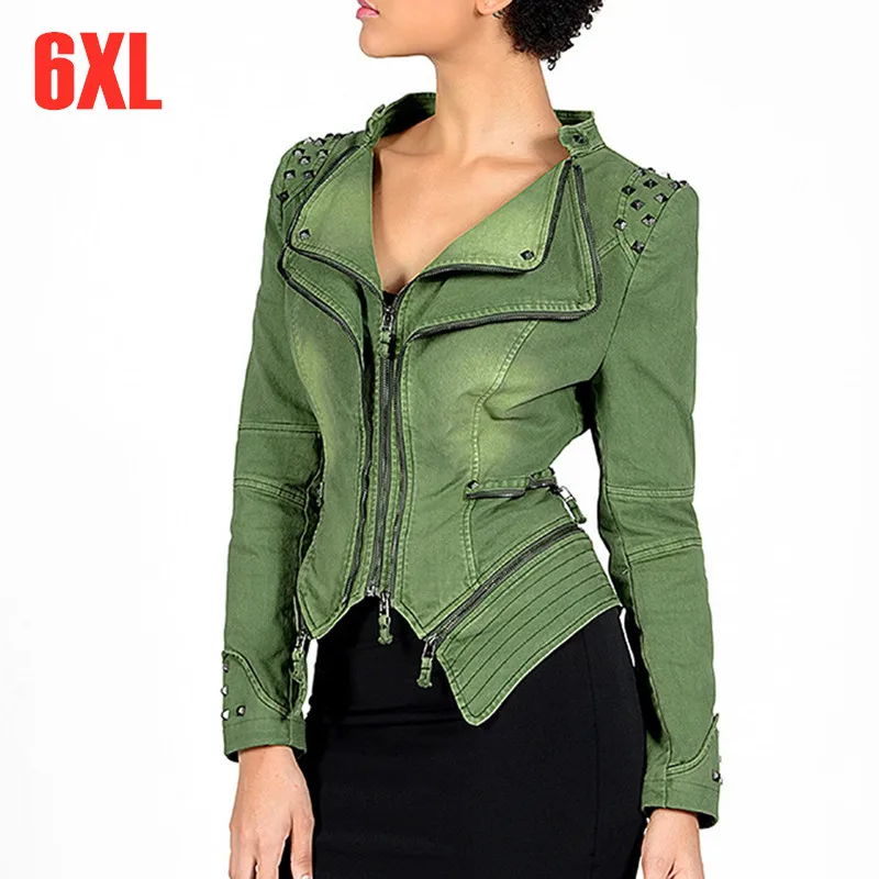 Женская джинсовая куртка на весну и осень большие размеры 5XL 6XL приталенная