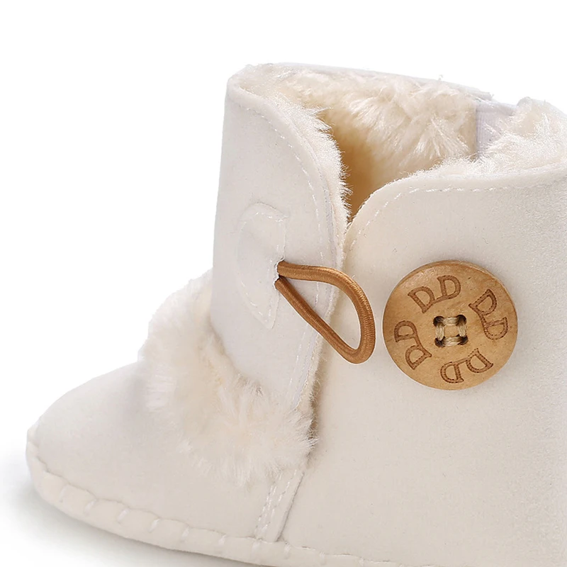 Baby Warm Snow Boots Boy Girl Winter Cotton Fabric Buckle Strap Flat With Plush Lining Rubber Outsole Non-slip Shoes