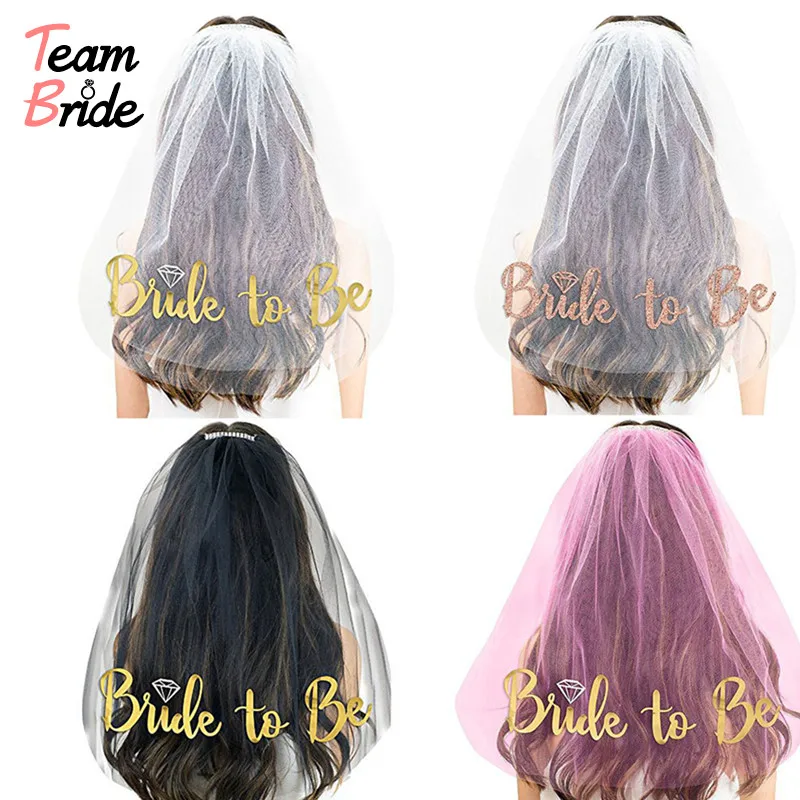 

Team Bride Bachelorette Party Supplies Rose Gold Glitter Bride To Be Wedding Veil for Bridal Shower Hen Night Party Decorations