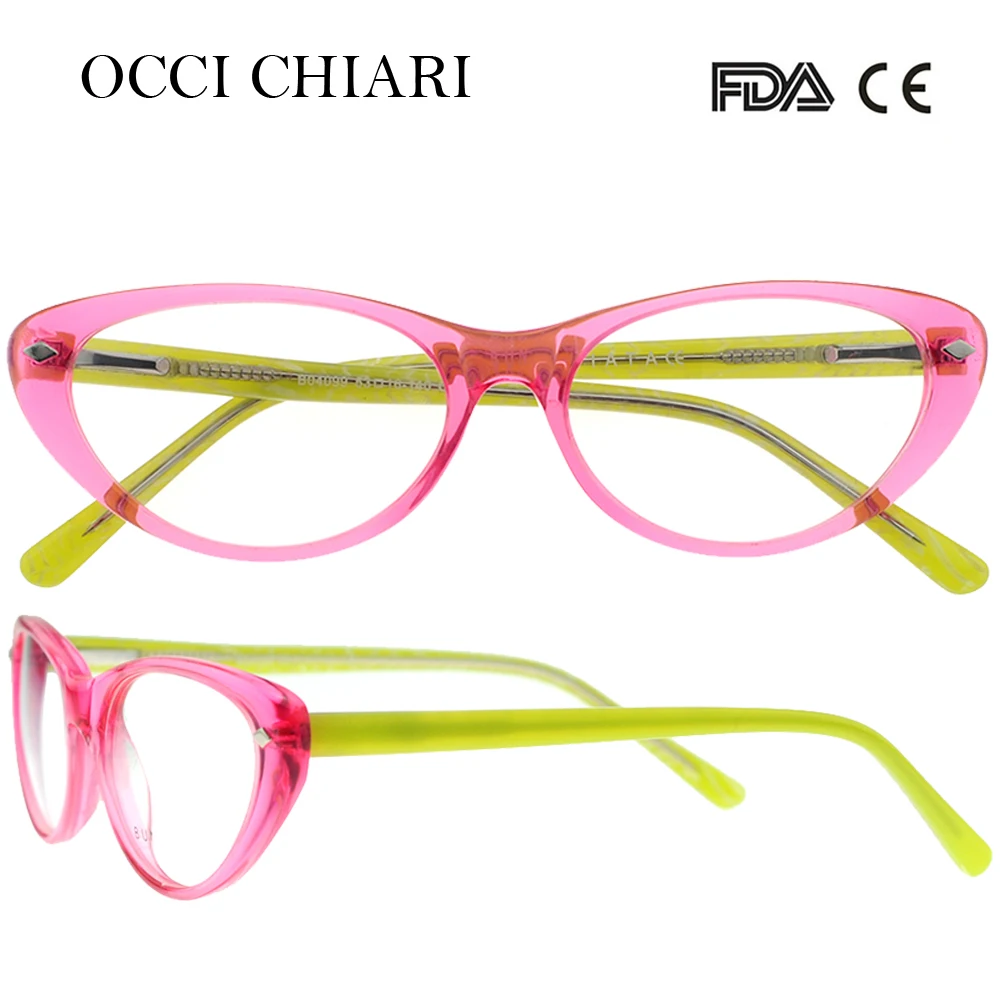 OCCI CHIARI, новинка, модные женские ацетатные очки кошачий глаз, оптическая оправа, очки для девушек, подарок, фиолетовый, розовый, W-CARRO