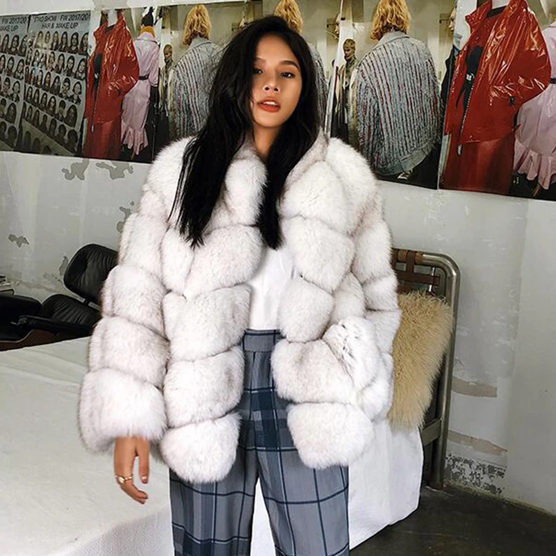 Maylofuer Real Fox Fur Coat with Stand Collar INS Fashion Women Warm Natural Jackets for Winter Ladies Overcoat Outwear |