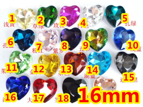 

17Colors 116pcs/Lot 16mm Heart Shape Glass Crystal Pointback Fancy Stone For Jewelry Making,Garment