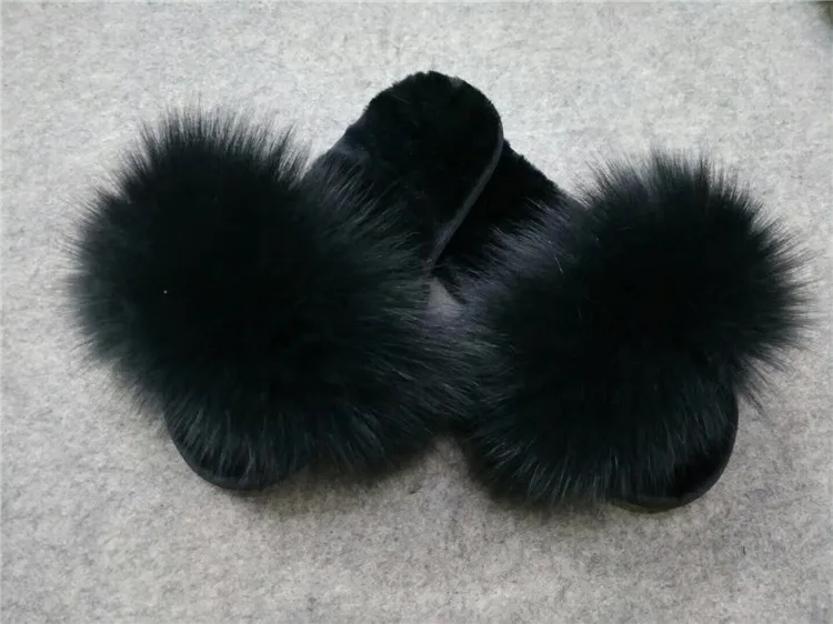 

Wool slippers autumn and winter hairy slippers sheep fur one fox fur grass shoes women