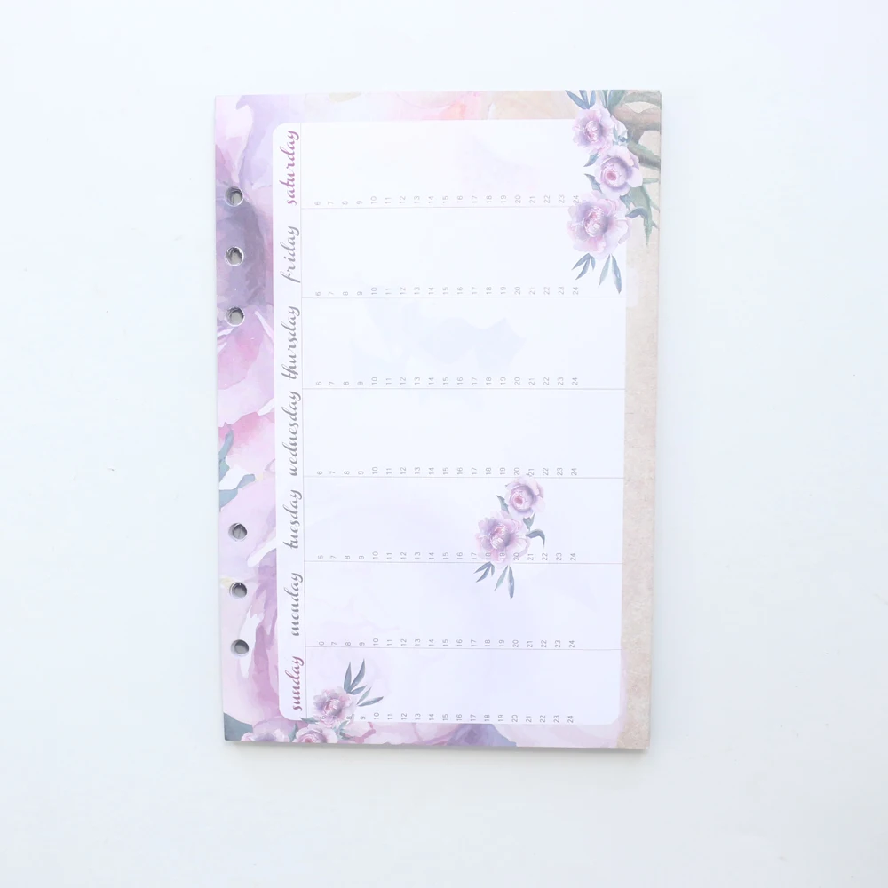 weekly planner Domikee мультфильм цветочный узор 6 отверстий заправка внутренние бумаги для связующего спираль блокнот: пустой, еженедельник, список покупок A5A6 - Цвет: weekly planner