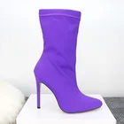 Женские туфли-лодочки Koovan, новинка 2022, флуоресцентные цветные сапоги из эластичной ткани, с острым носком, женские сапоги на высоком каблуке большого размера 43