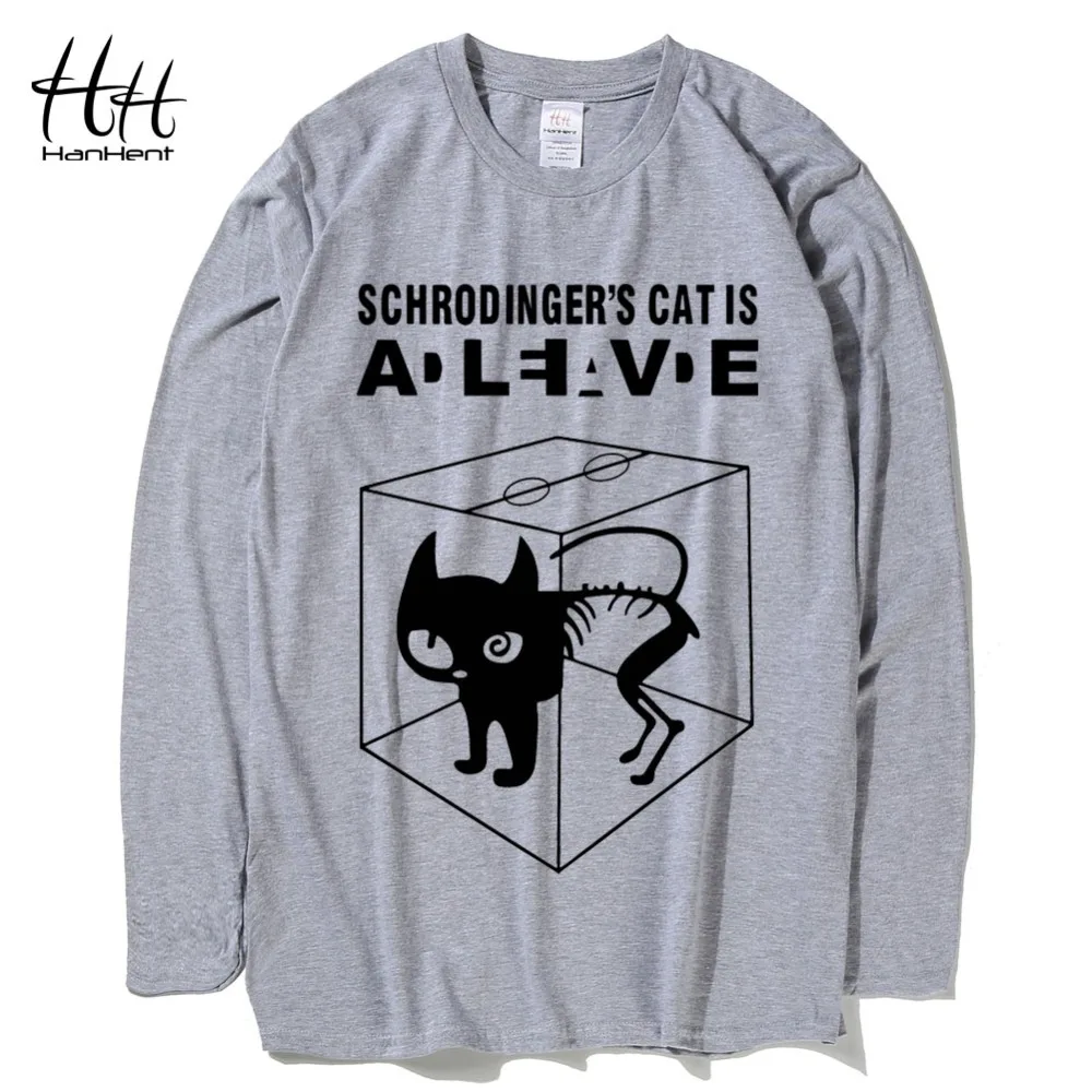 HanHent рождественский подарок Schrodinger Мужская футболка с котом хлопковые топы
