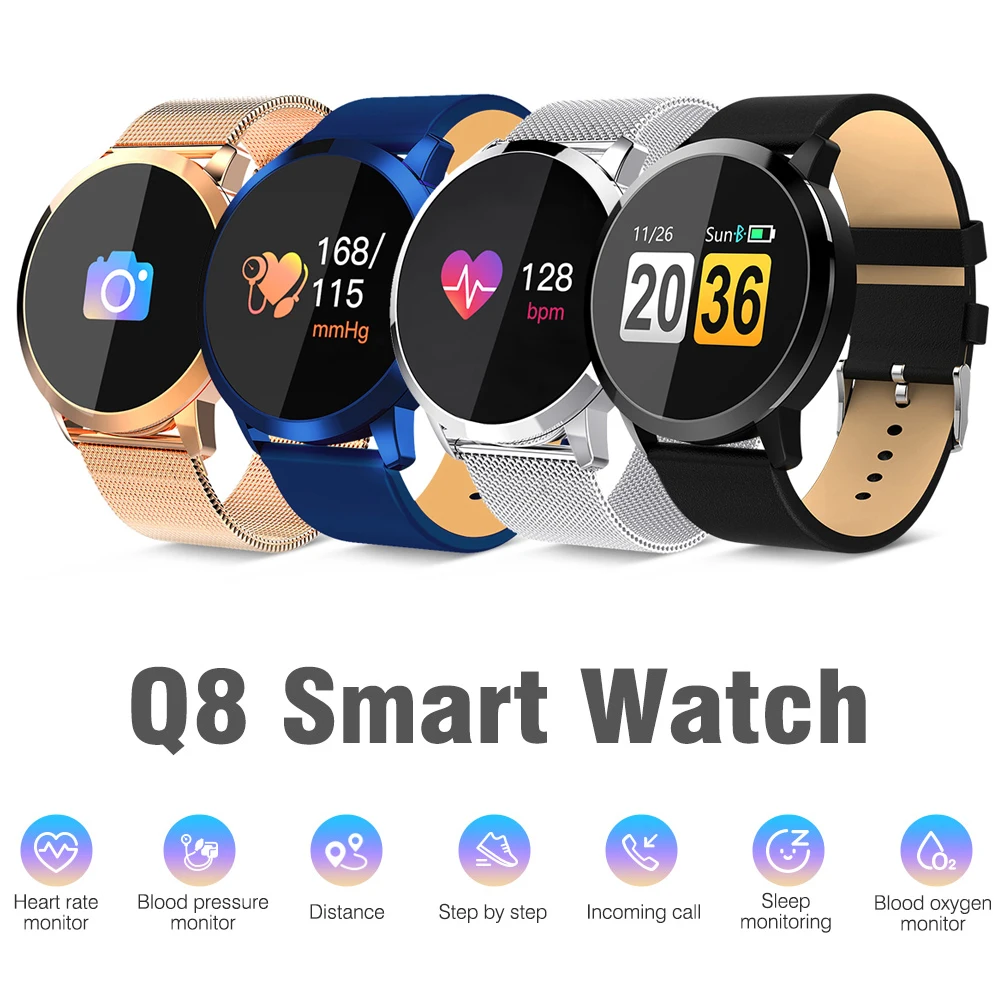 Q8 OLED Bluetooth Смарт часы из нержавеющей стали водонепроницаемые носимые устройства Smartwatch наручные часы для мужчин женщин фитнес-трекер
