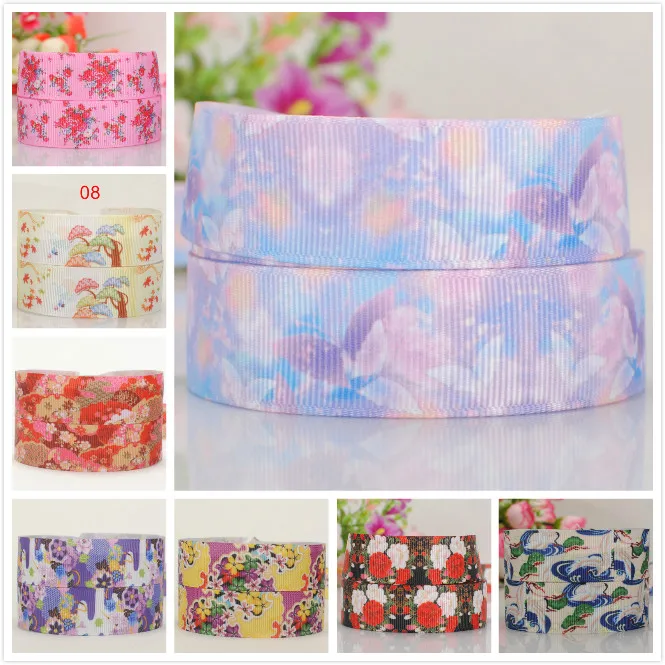 5/10/20 ярдов 7/8 дюйма 22 мм лента с цветочным принтом в японском стиле Случайная