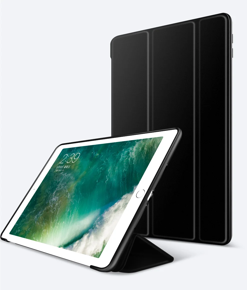 Чехол для нового iPad 9,7 дюйма Air 1 Air 2 Funda, мягкий силиконовый чехол с нижней задней частью из искусственной кожи, умный чехол с функцией автоматического сна - Цвет: Черный