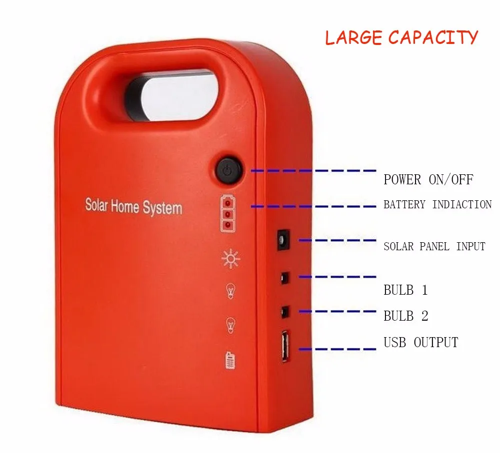 Портативная солнечная панель с двумя светодиодными лампами большая емкость