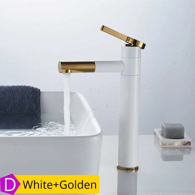 White Golden High White Painting Basin Taps Bathrooms Crane Torneira with Aerator 360 Free Rotation Single Lever Hot Cold Water Tap - Цвет: White Golden