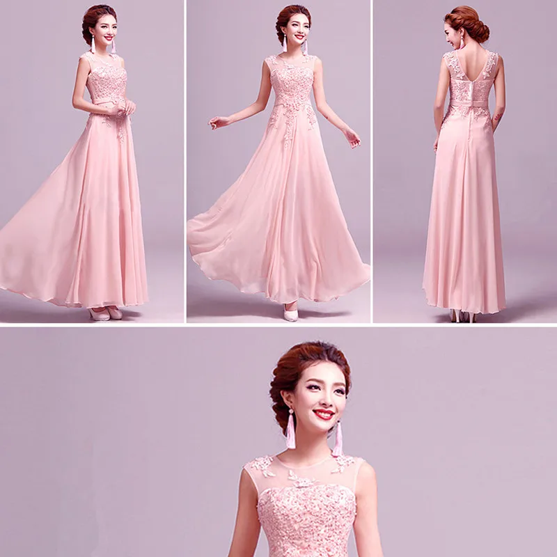 Женское длинное платье подружки невесты HJZY115 # розовые красные свадебные