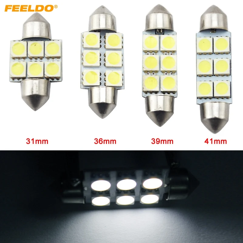 Светодиодные автолампы FEELDO 2 шт. белые 31 мм 36 39 41 6-SMD 5050 гирлянда для купола карты
