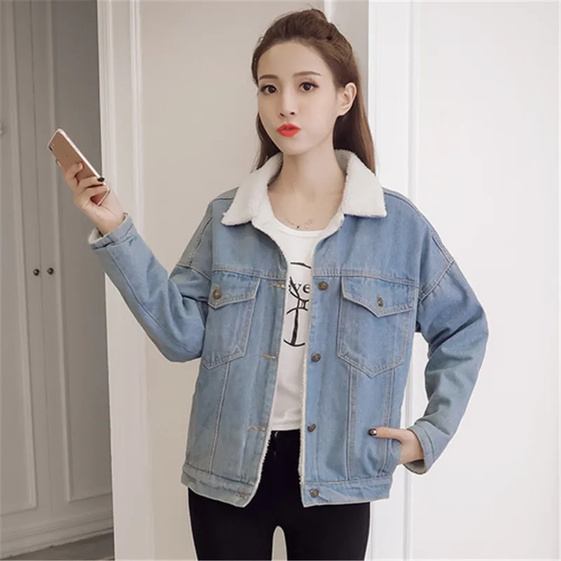 Демисезонный Новинка зимы 2018 Для женщин овечьей шерсти джинсовое пальто с 4