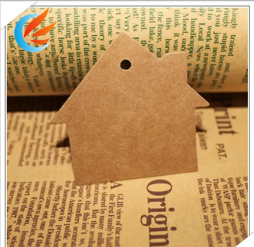 100 шт. коричневый Домик из крафт бумаги с маркировкой пустые карты ручная работа