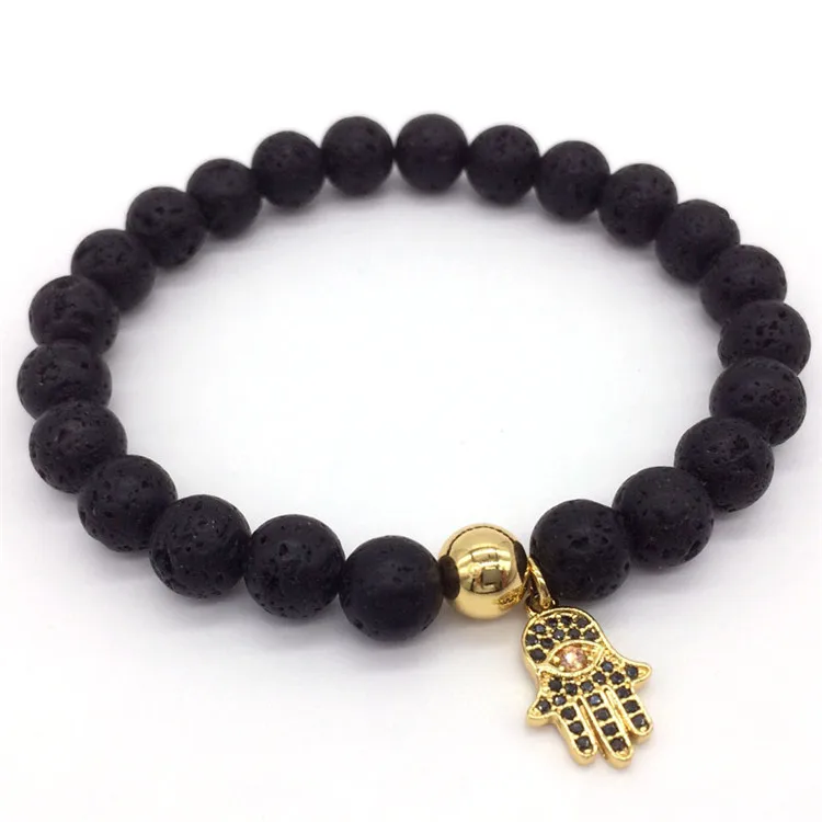 NAIQUBE New Fashion Men Bracelet Pave CZ Hand Lava Stone Beads Charm Bracelets Best Friend Jewelry Gift - Окраска металла: 2