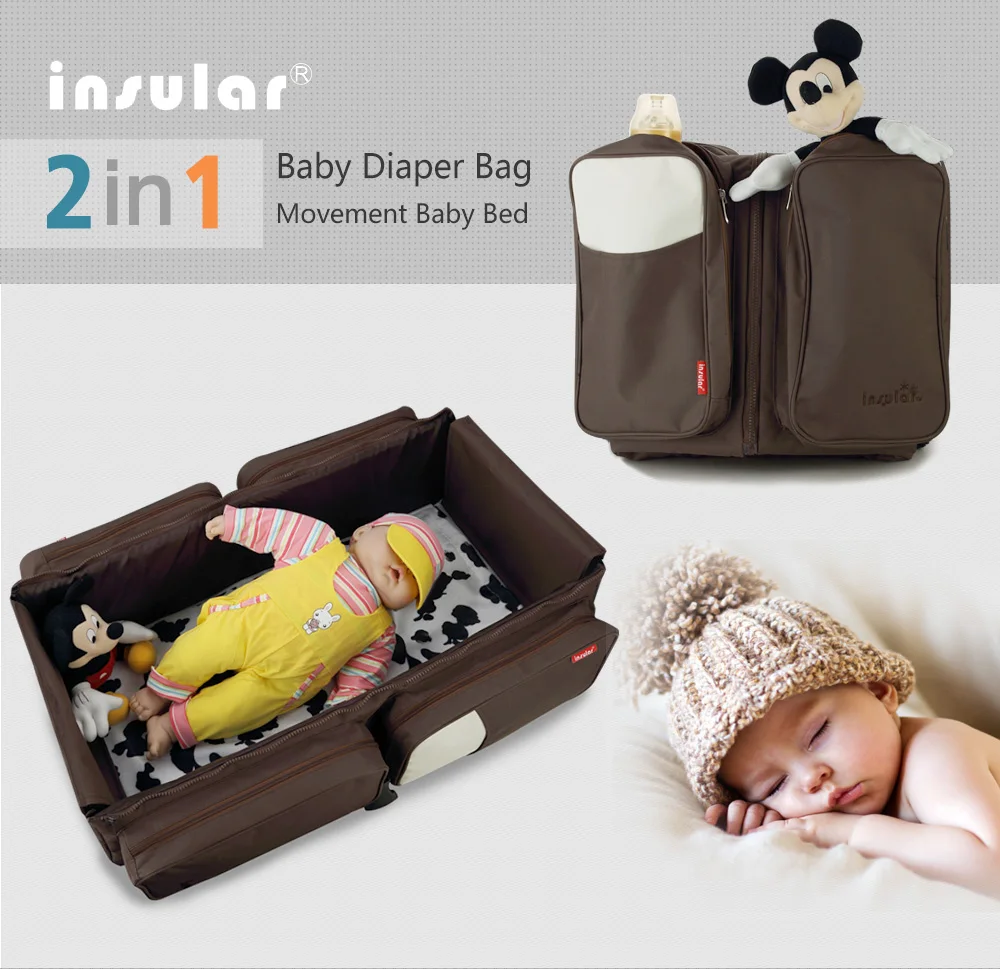 

Baby Folding Bed Infant Care Diaper Bag For Stroller Mother Shoulder Maternity Bag Nappy Changing Station For Children Portable