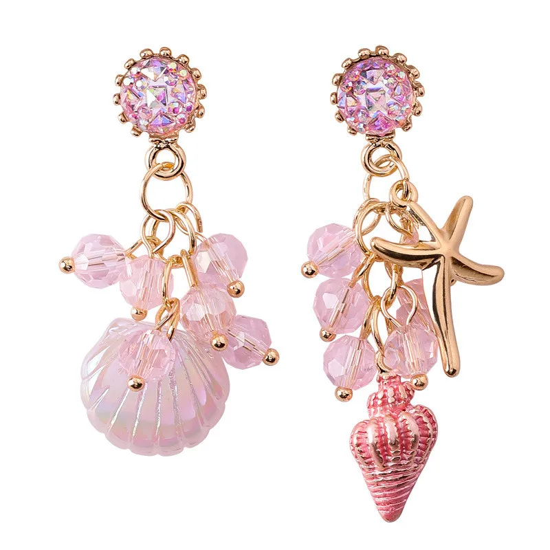 Summer Shell Starfish Tassel Stud Earrings For Women Korean Cute Simulated pearl Asymmetry Jewelry Seaside Holiday Gift | Украшения и