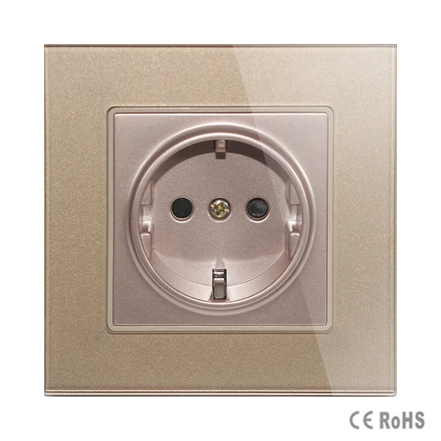 Розетка настенная из хрустального стекла с заземлением 16 А 86 х86 мм|Электрические