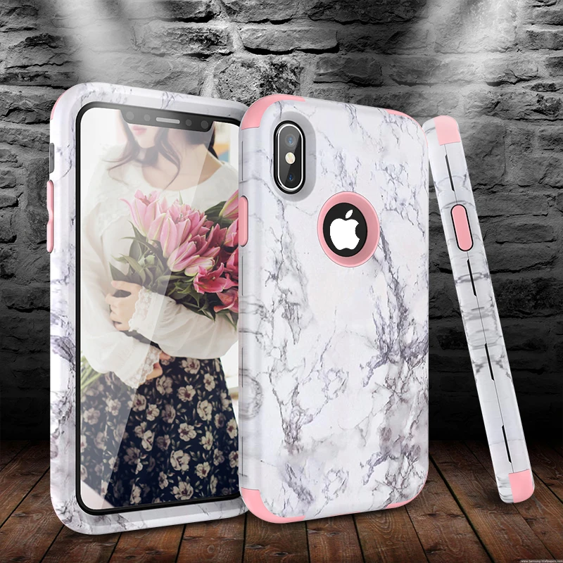 GrandEver Luxury Hard Marble PC Silicone Bumper Case for iPhone 6 6s 7 8 Plus 5 SE X 360 Cute Unicorn 3 in 1 Cover |