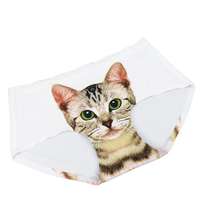 Женское нижнее белье бесшовные трусы с 3D принтом кота белого и черного цвета |