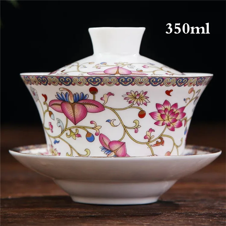 350 мл Экстра большой Sancai GaiWan Китайский Старый Пекин чайная чаша Цзиндэчжэнь синий и белый фарфор чайная чашка и блюдце набор