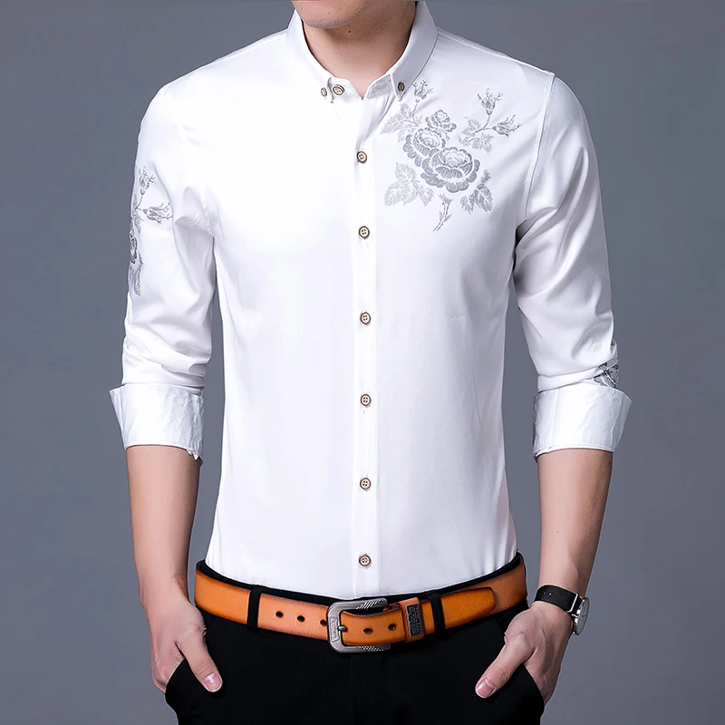 Мужская рубашка с цветочным принтом длинным рукавом и весна осень 2017|flower dress