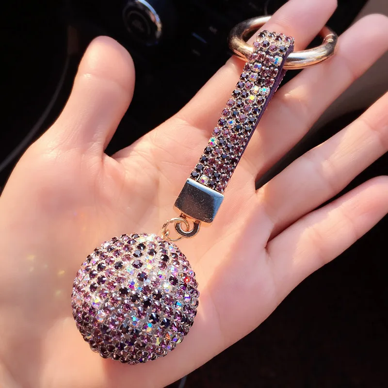 Fashion Cute Crystal Rhinestone Keyrings Leather Ball Key Chains Holder Purse Bag For Car christmas Gift Keychains Jewelry | Украшения и