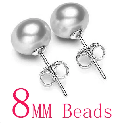 White 8mm Горячая Распродажа, 3 цвета, 6-9 мм,, 925, серебряные серьги с натуральным жемчугом, классические модные жемчужные серьги, ювелирное изделие для женщин - Цвет камня: White 8mm