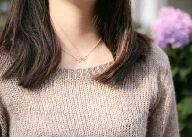 2015 fine jewelry gold herringbone necklace chain butterfly for girls silver ribbon with big bow C1530 | Украшения и аксессуары