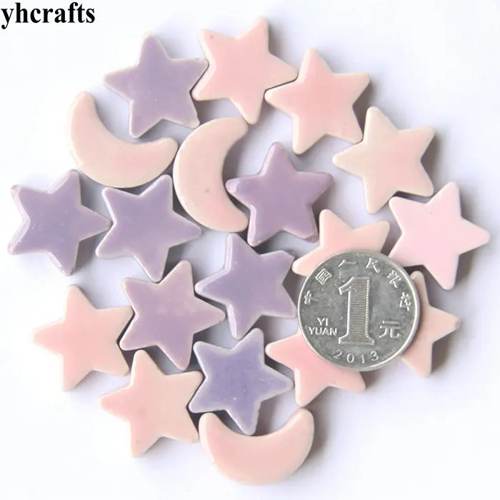 

600gram/Lot 2-4cm colorful ceramic moon and star Mosaic tile Scramble tiles Porcelain mosaic Adult DIY Arts and crafts OEM