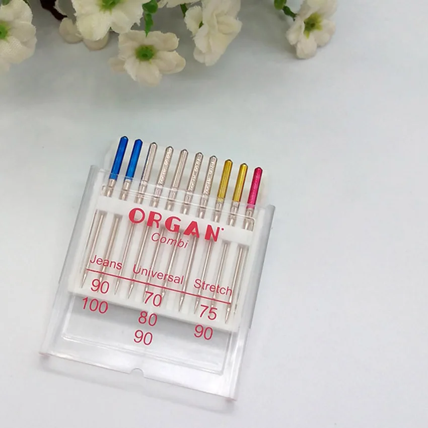 Фото 10 PCS Needles = 1 Pack ORGAN DOMESTIC SEWING MACHINE NEEDLES 130/705H JEANS UNIVERSAL & STRETCH COMBI PACK|machine water|machine balljeans apron |