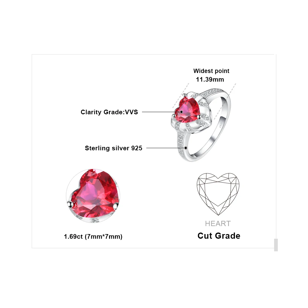 JewelryPalace сердце любовь 1.86ct создан Красные Рубины Обручение кольца для Для женщин