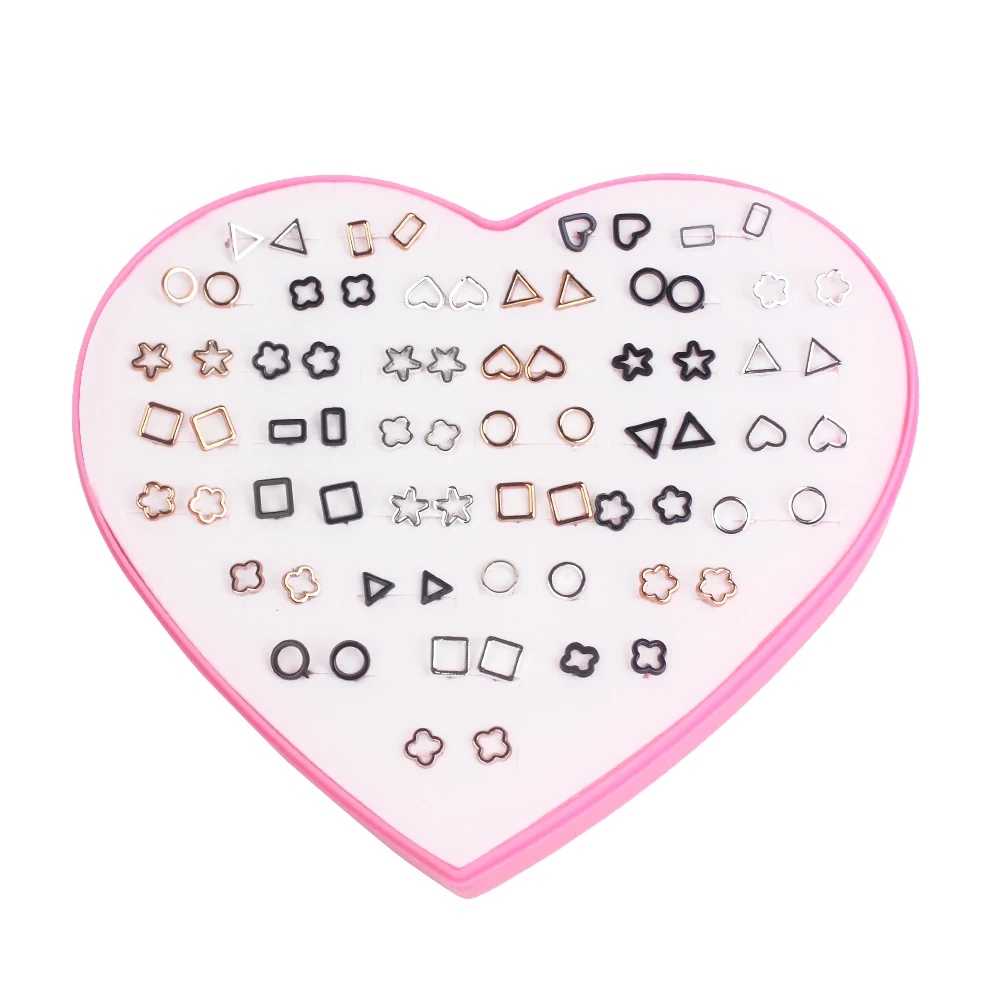 36 pairs/set Women Geometric Heart Flower Stud Earrings Sets New Gold Silver Color Metal Bowknot Earring Female Jewelry Gifts