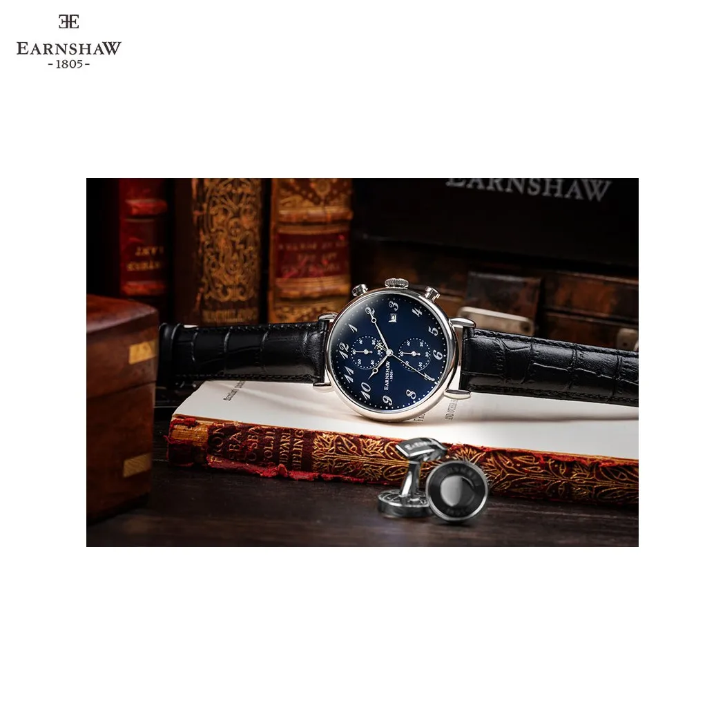 Наручные часы Earnshaw ES-8089-03 мужские с кварцевым хронографом на кожаном ремешке |