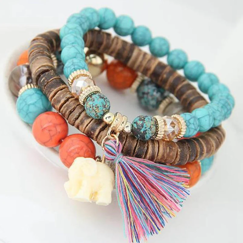 Женский многослойный браслет из бус Простой Модный Цветной винтажный с