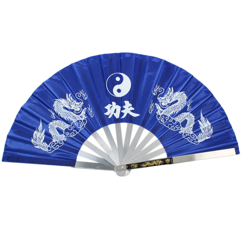 Stainless Steel Kung Fu Tai Chi Double Dragon Rib Heavy Fan Blue Black Red | Спорт и развлечения