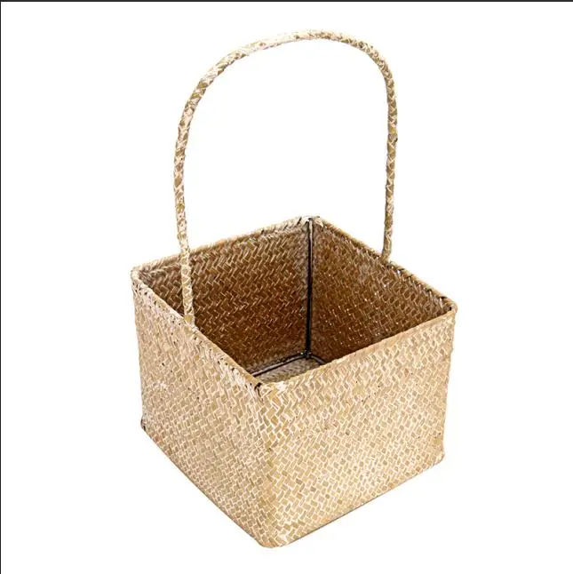 Тканые Seagrass Tote Органайзер ручка корзина для растений сад цветок растение ручной работы горшок корзины для растений соломенная коробка для хранения - Цвет: White