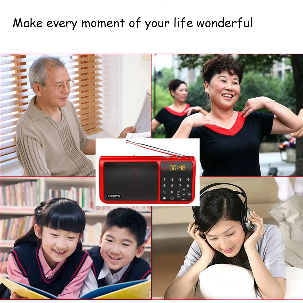 Радиоприемник JINSERTA Mini FM/AM/SW World Band mp3 плеер с фонариком поддержка tf карты/U Disk Play