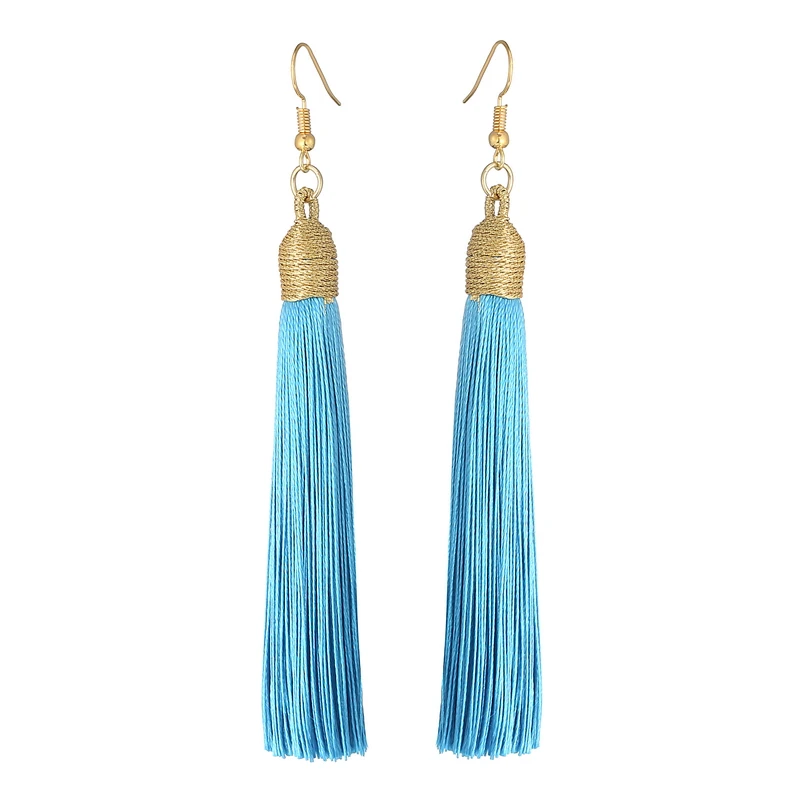 Acid Blue LOVBEAFAS длинные серьги с кисточками для женщин Boho висячие серьги с бахромой Свадебные винтажные массивные модные ювелирные изделия - Окраска металла: Acid Blue