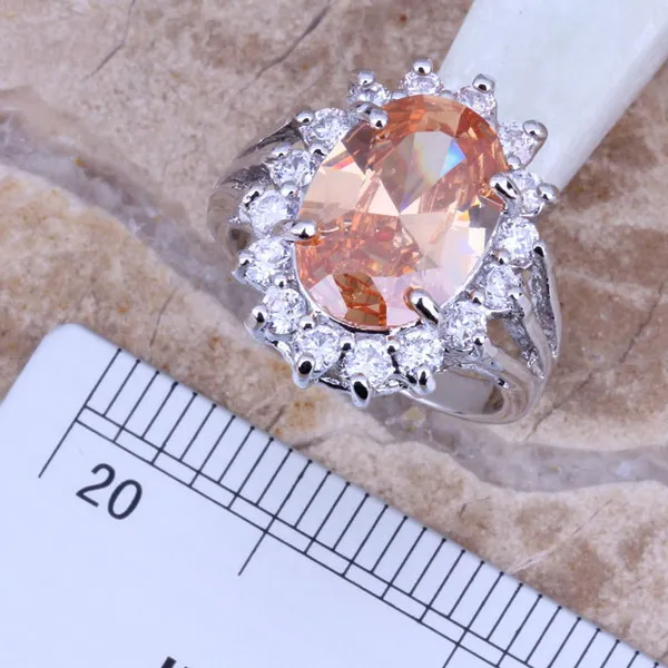 Коричневый морганит Белый CZ Посеребренные Ювелирные наборы серьги кулон кольцо