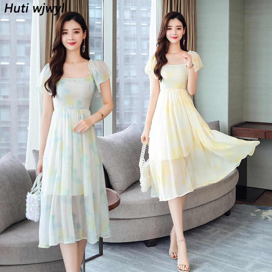 Женское шифоновое платье миди летнее однотонное пляжное в стиле бохо большого