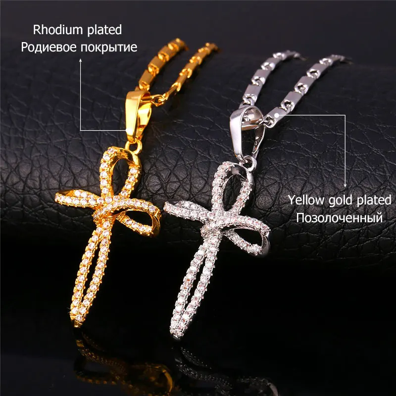 U7 Крест Кулон Ожерелье Для Женщин Ювелирные Изделия Позолоченный Циркон Крестик