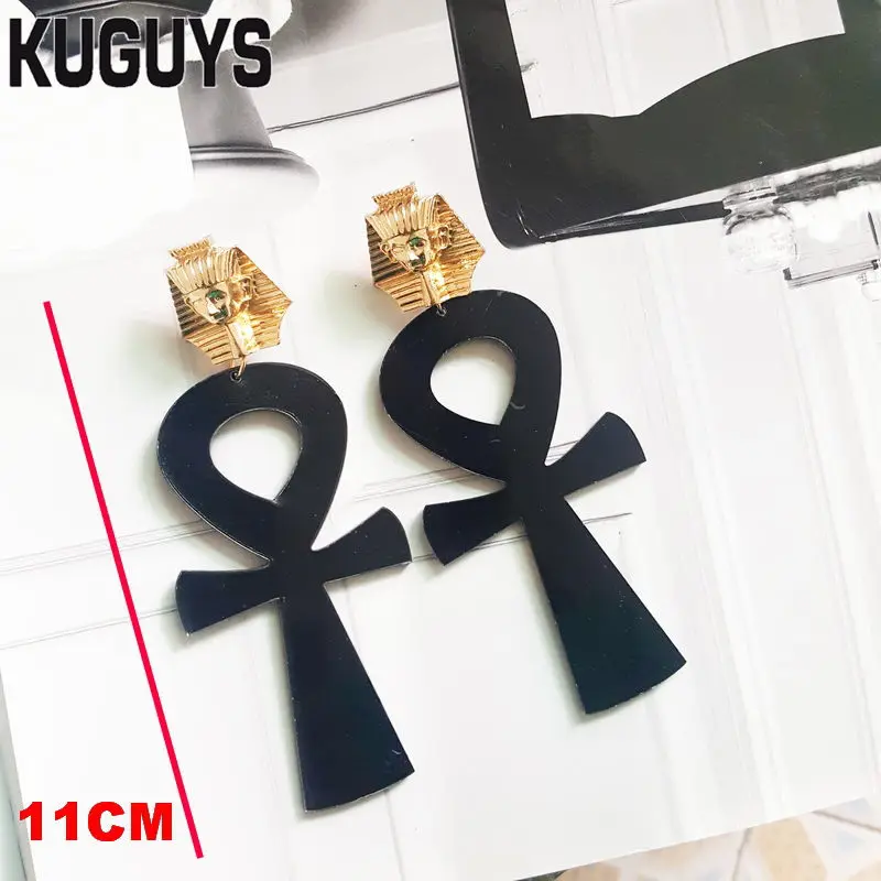 Женские серьги-подвески KUGUYS белые черные красные с крестиком Фараона ювелирные