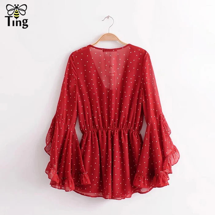 Женский Короткий комбинезон Tingfly шифоновый повседневный в горошек с