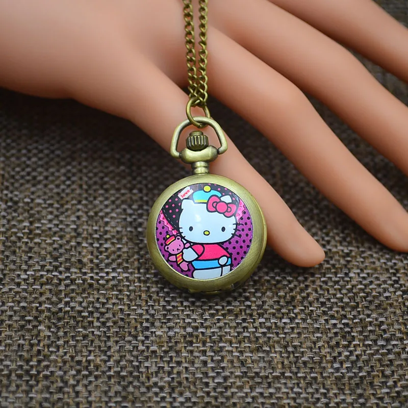 Бронзовые модные карманные часы ожерелье подвеска женские кварцевые красочные