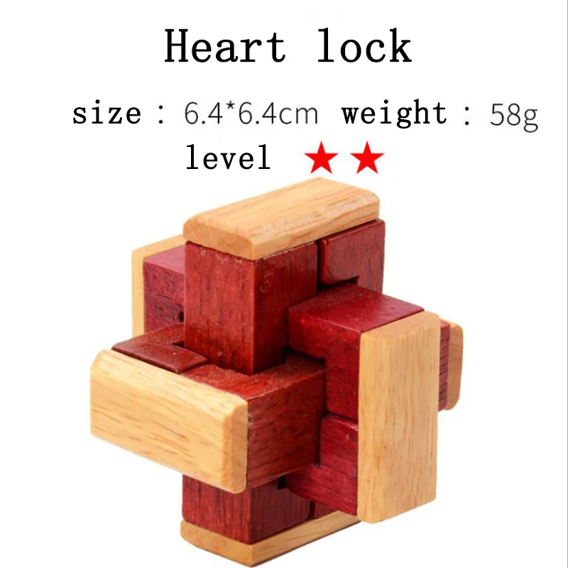 Heart lock Китай классический 3D Деревянный головоломка игрушки Cube игровая модель дизайн комплект развивающие игры головоломки игры игрушки для взрослых детей - Цвет: Heart lock
